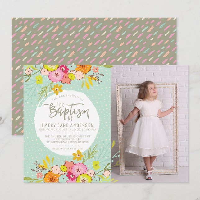 INVITATION VON LDS BAPTISM-FOTOS| Modern Bright Gi Einladung (Vorne/Hinten)
