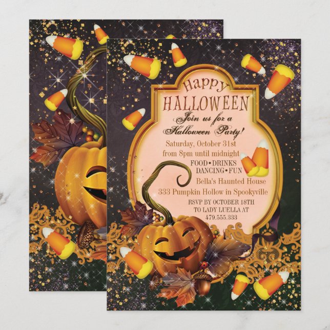 INVITATION VON PUMPKIN-HALLOWEEN-PARTY EINLADUNG (Vorne/Hinten)
