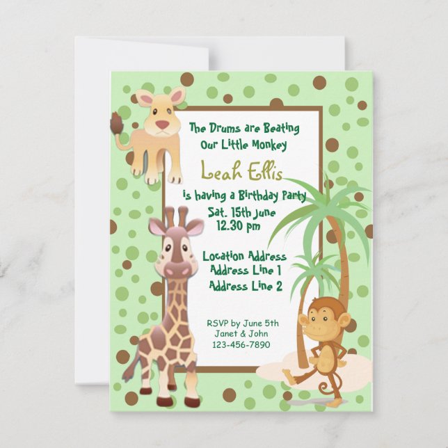 INVITATION VON UNGLEICHEN AFRIKANISCHEN SAFARITIER EINLADUNG (Vorderseite)