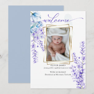 Invitation Votre Bébé Photo Aquarelle Lavande - Dusty Blue