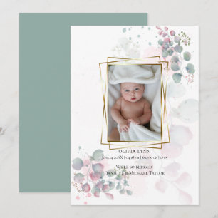 Invitation Votre bébé Photo Aquarelle moderne Eucalyptus