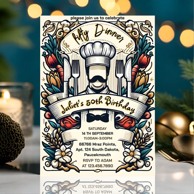 Invitation Votre Mens Homme dîner adulte élégant 50e annivers (Créateur téléchargé)