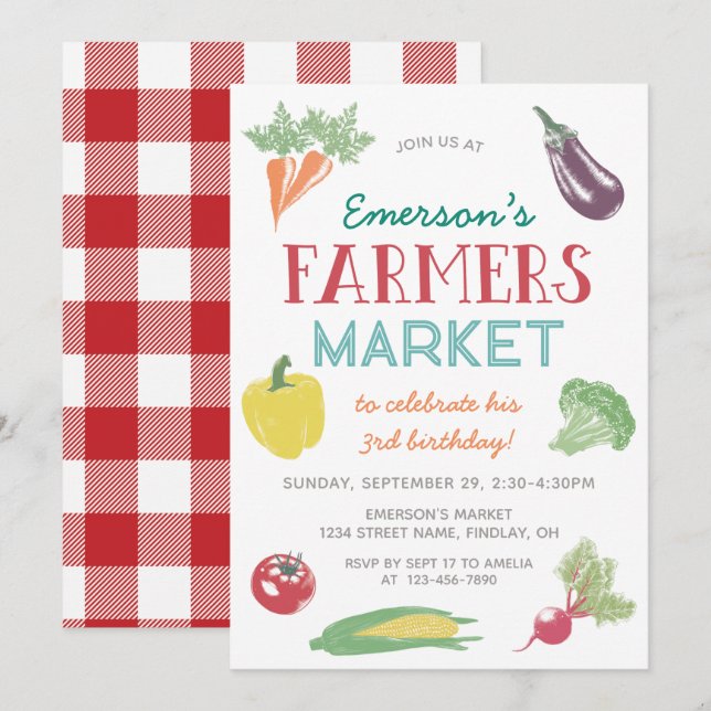 Invitation Votre nom Farmers Market Birthday Party, n'importe (Devant / Derrière)