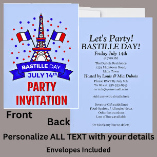 Invitation Votre nom Fête du 14 juillet Bastille Day