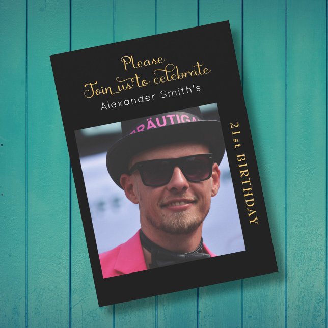 Invitation Votre Photo 21e Anniversaire Noir Et Or (Créateur téléchargé)