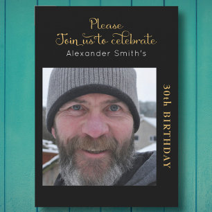 Invitation Votre Photo 30e anniversaire Noir et Or