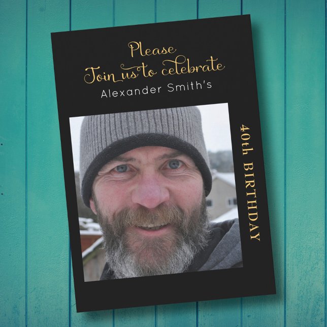 Invitation Votre photo 40e anniversaire Noir et or (Créateur téléchargé)