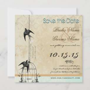 Invitation Votre Photo Cage à Oiseaux en Damas Mariage Économ
