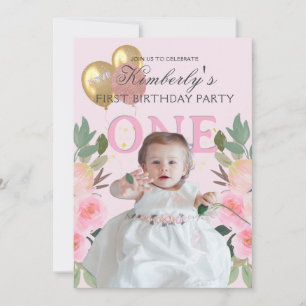 Invitation Votre Photo Jolie en Rose Fille Personnalisée Prem
