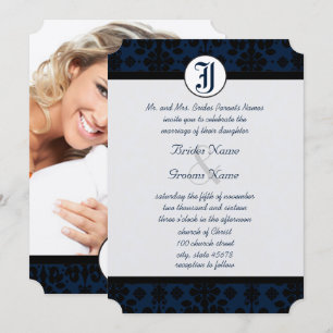 Invitation Votre photo Marine & Black Mariage damassé