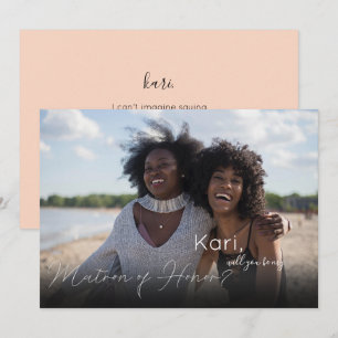 Invitation Votre photo Will U B Matron d'honneur Paysage rose