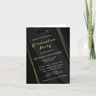 Invitation Votre QR Code Info Gold Black Graduation Invitatio