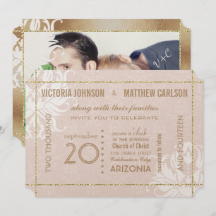 Invitation Votre Rose d'or photo Damask Floral Mariage