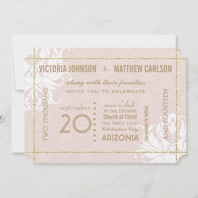 Invitation Votre Rose d'or photo Damask Floral Mariage (Devant)
