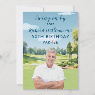 Invitation Votre thème de golf aquarelle photo 50e anniversai