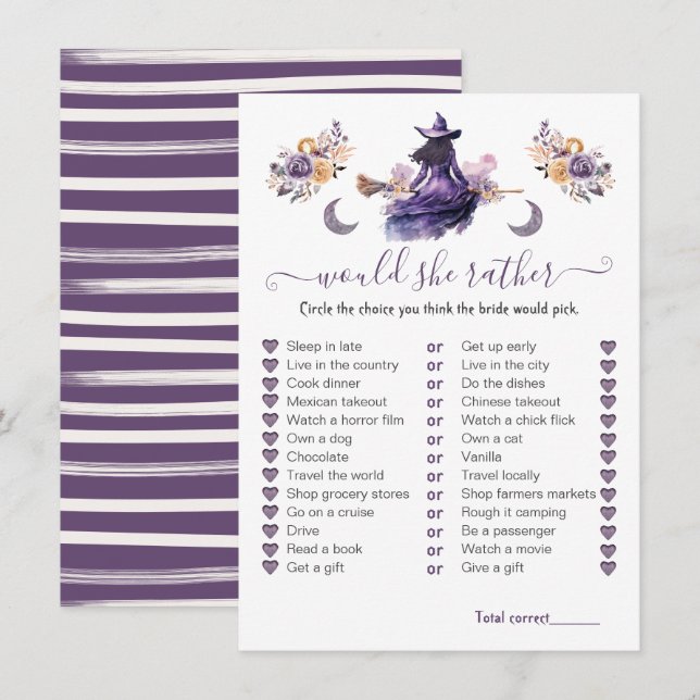 Invitation Voudrait-elle plutôt sorcière jeu de Fête des mari (Devant / Derrière)