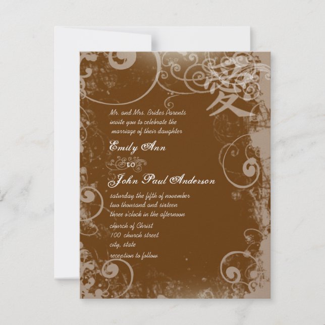 Invitation Vous Choisissez Couleur Metallic Kanji Love Swirl (Devant)