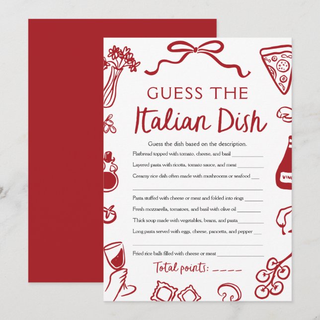 Invitation Vous Devinerez Le Jeu De La Fête des mariées Itali (Devant / Derrière)