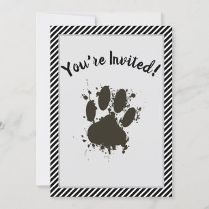 Invitation Vous Êtes Invité Chien Paw Party Stripes Motif