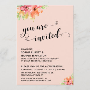 Invitation Vous Êtes Invité Coeurs Script Blush Florals