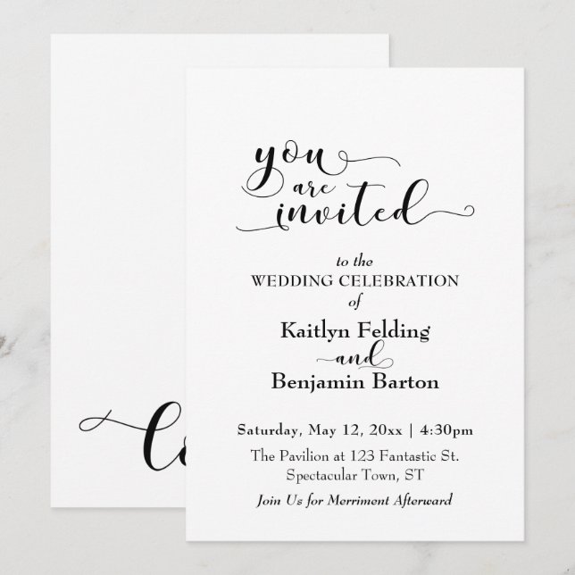 Invitation "Vous êtes invité" Élégante calligraphie noir blan (Devant / Derrière)