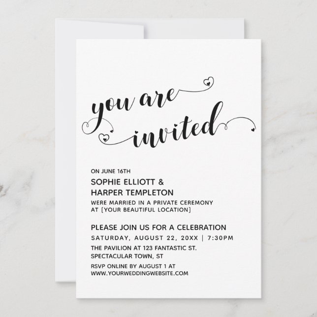 Invitation Vous Êtes Invité, Réception De Script Coeur Unique (Devant)