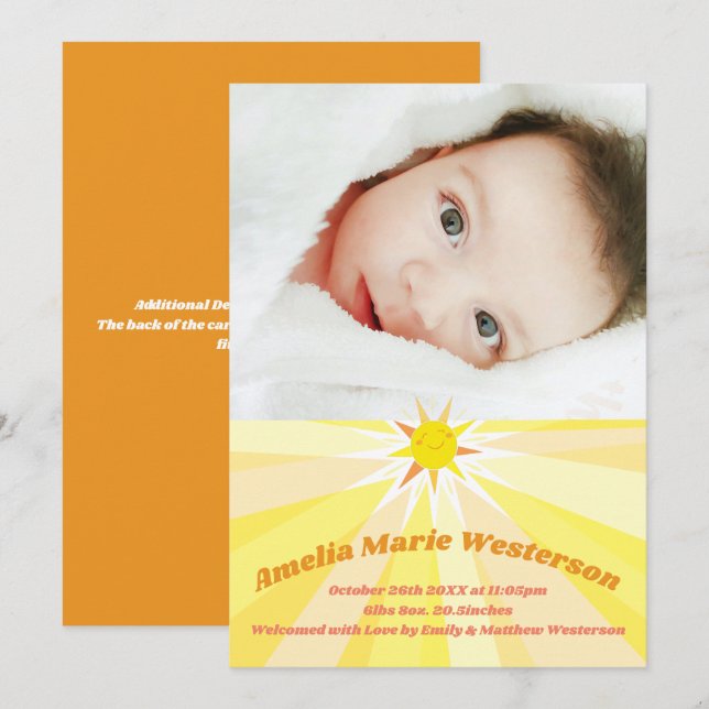 Invitation Vous êtes mon annonce de naissance de bébé Sunshin (Devant / Derrière)
