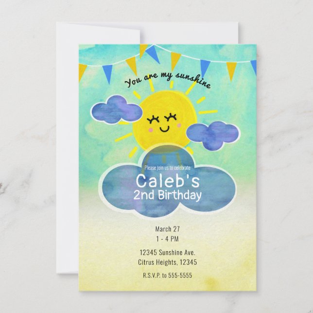 Invitation Vous êtes mon Sunshine Jaune & Blue Anniversaire P (Devant)