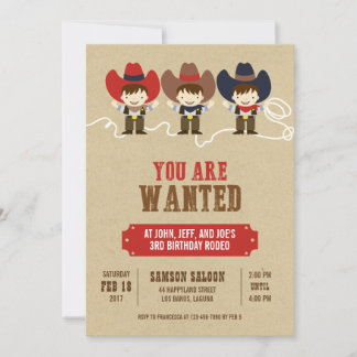 Invitation Vous Êtes Recherché Cowboy Triplets Anniversaire I