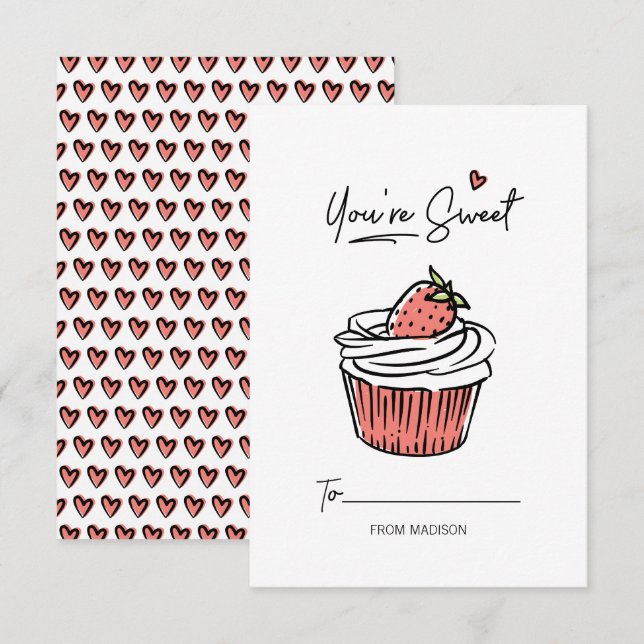 Invitation Vous êtes Sweet Cupcake Kids Classroom Valentine C (Devant / Derrière)