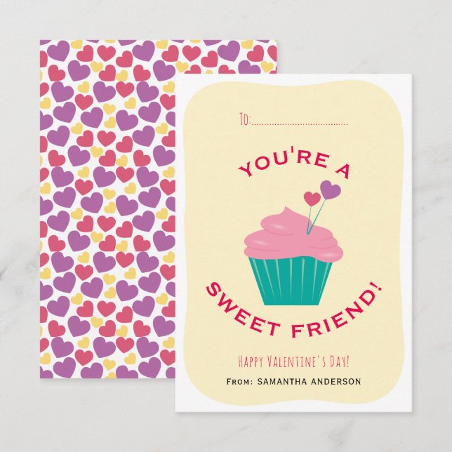 Invitation Vous êtes un ami doux Cupcake Classroom Valentine (Devant / Derrière)