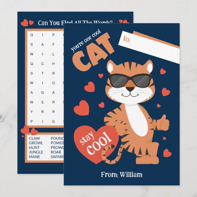 Invitation Vous êtes un Cool Chat Enfants Valentine's Day Car (Devant / Derrière)