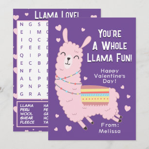 Invitation Vous êtes une toute Llama Fun Classroom Valentine'
