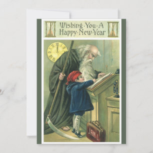 Invitation Vous souhaitant une Bonne Année, Père Temps Vintag