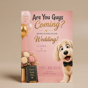Invitation Vous Venez Les Gars? Chien Drôle Rose Pâle Mariage