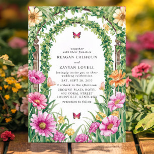Invitation Voûte de jardin fleuri et mariage papillon