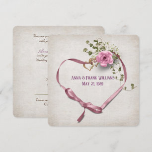 Invitation Vow mariage renouvellement - coeur rose ruban avec
