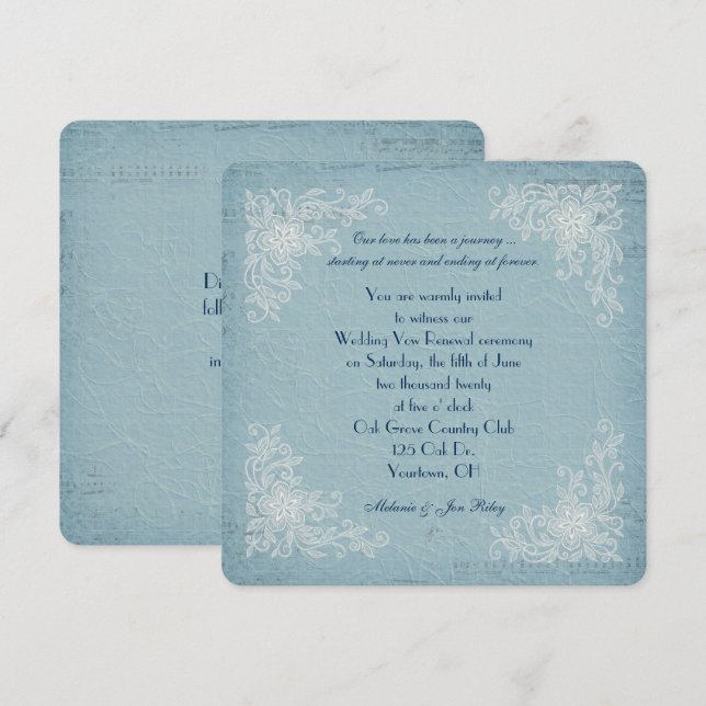 Invitation Vow Renewal-dentelle corners et arrière - plan de  (Devant / Derrière)