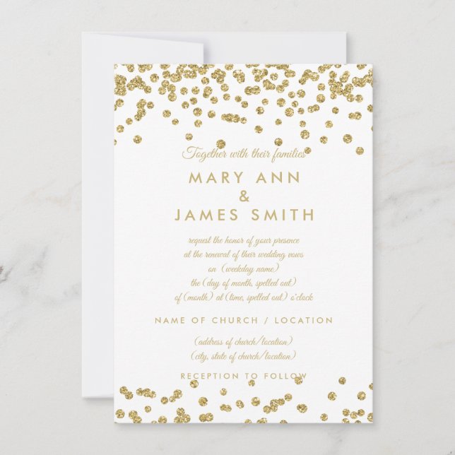 Invitation Vow Renewal Gold Faux Parties scintillant Confetti (Devant)