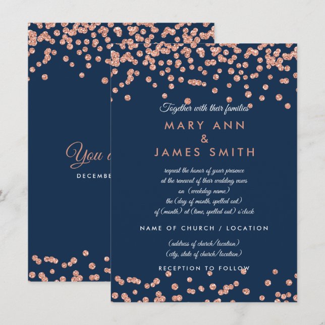 Invitation Vow Renewal Rose Gold Faux Parties scintillant Con (Devant / Derrière)