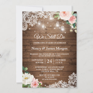 Invitation Vow Renewal Rustique Mason Jar Lights Lace Florale