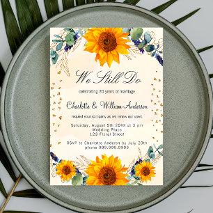 Invitation Vow renewal sunflowers eucalyptus gold hearts
