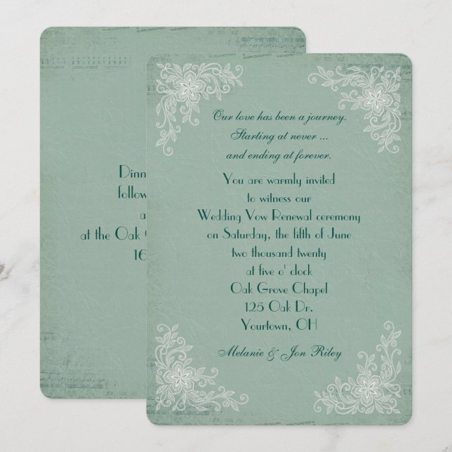 Invitation Vow Renouveau-coins dentelle sur musique texturée  (Devant / Derrière)