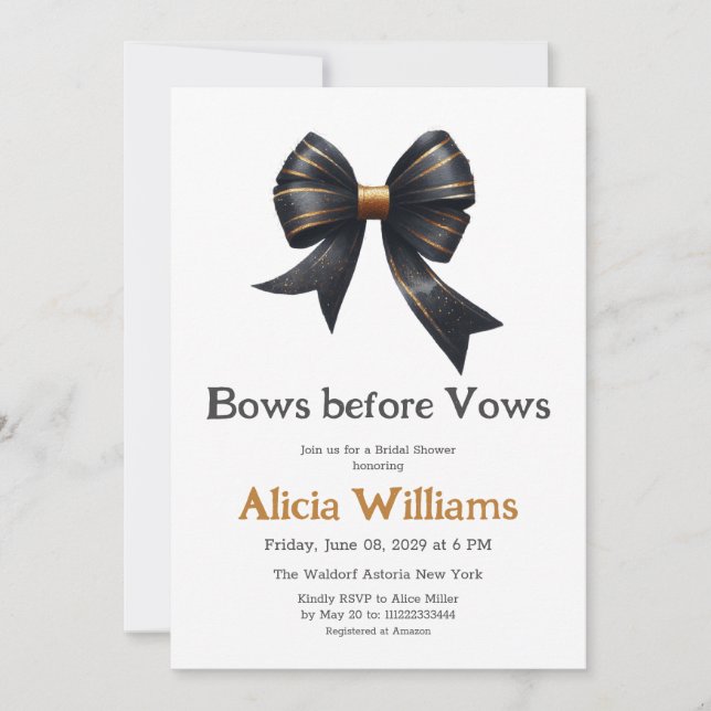 Invitation Vows avant Vows Gold Black Bow Fête des mariées (Devant)
