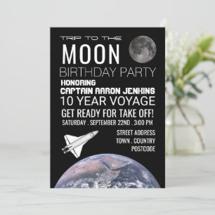 Invitation Voyage à la Lune, navette spatiale fête d'annivers