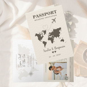 Invitation Voyage amour Thème  Passeport Mariage Destination