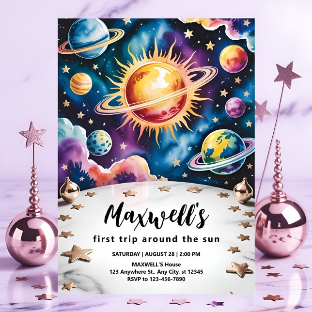 Invitation Voyage autour du Soleil Espace 1er Anniversaire (Créateur téléchargé)
