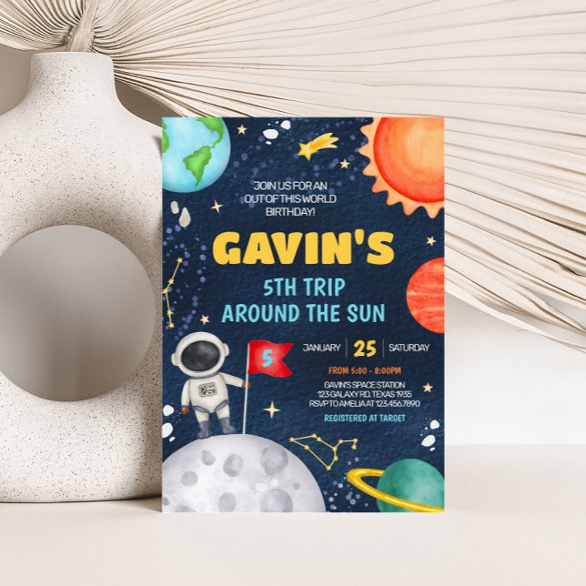 Invitation Voyage autour du Soleil Extérieur Anniversaire (Outer Space Trip Around the Sun Birthday Party Invitation)