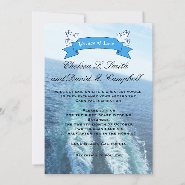 Invitation Voyage d'amour|Bateau de croisière/Destination lun (Devant)