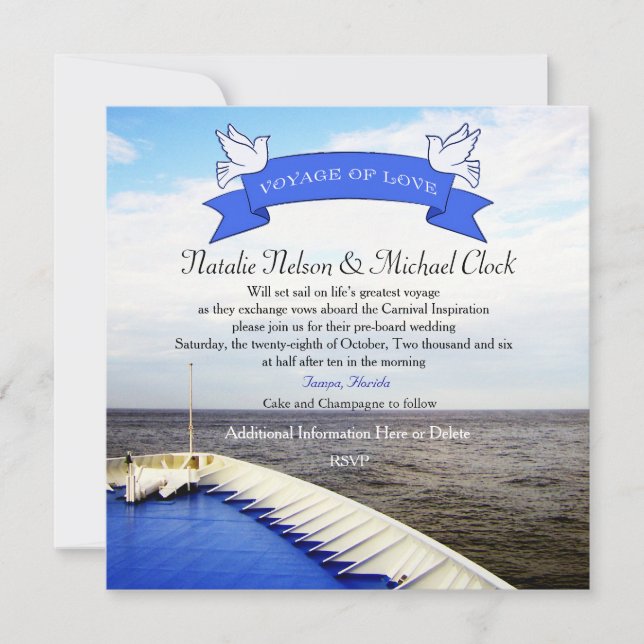 Invitation Voyage d'amour | Mariage sur un bateau de croisièr (Devant)